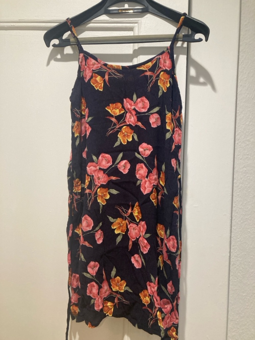 Floral Slip Dress in Black with Pink & Yellow Blooms